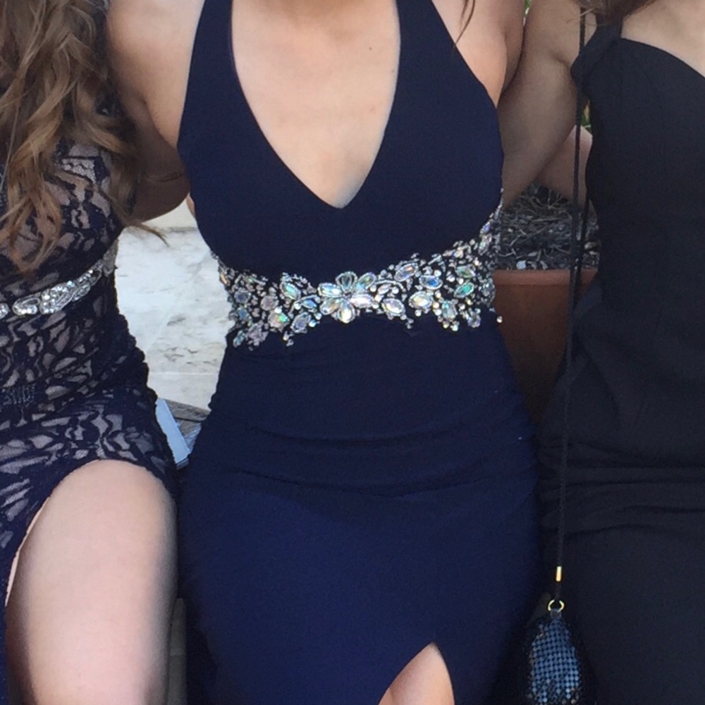 Navy blue halter prom dress
